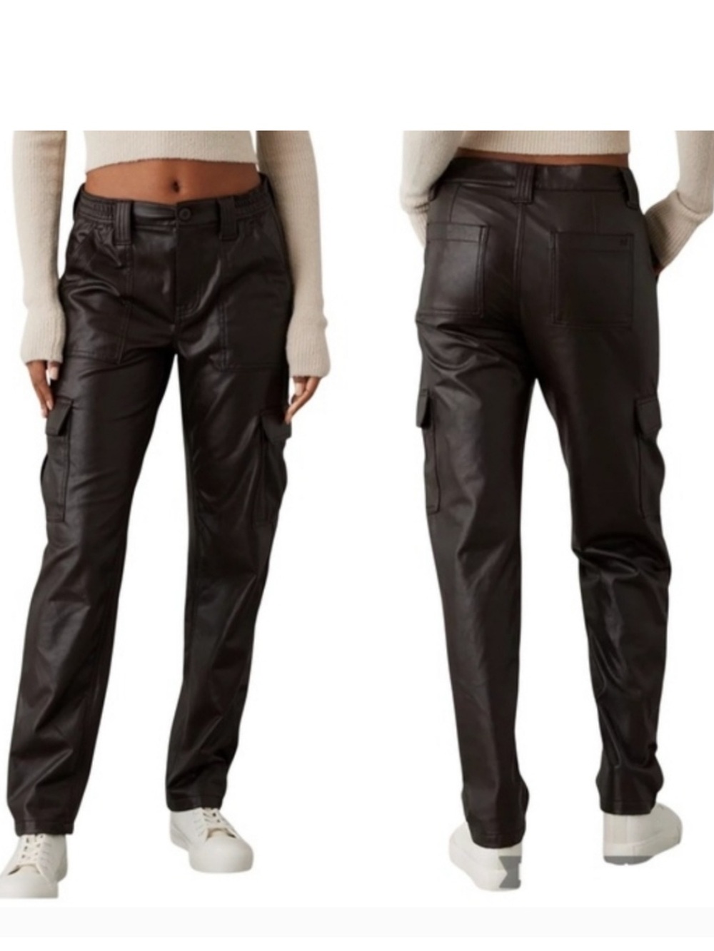 American Eagle Black Faux Leather Cargo Pocket Pants Size 2